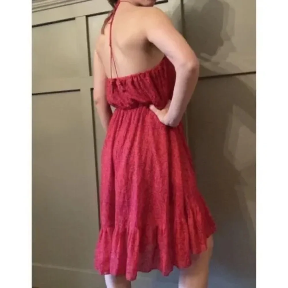 𝅺Free People Chiffon Safari Sun Short Casual Dress in Mango Combo Size Small